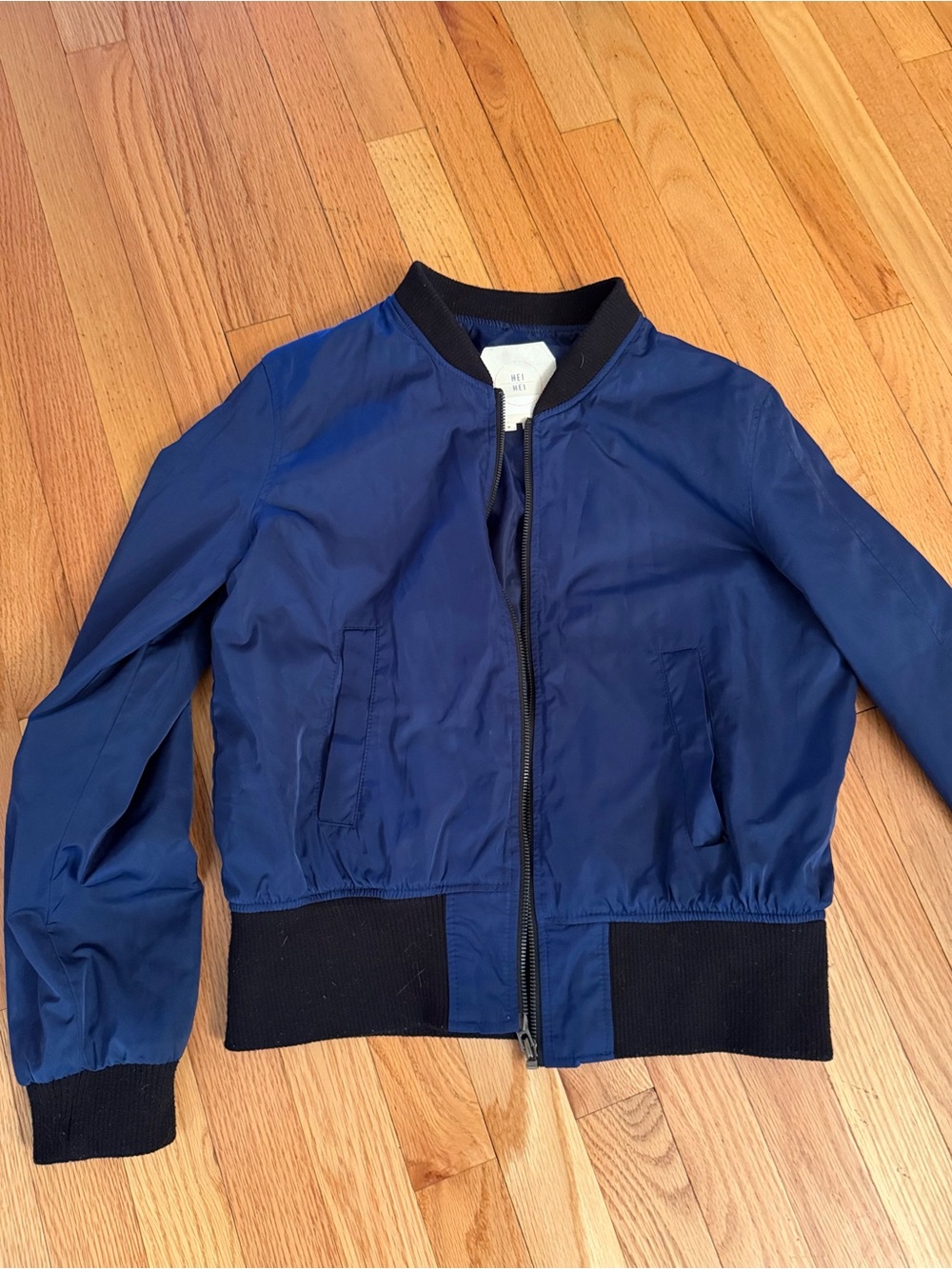 Navy Bomber Jacket with Black Ribbed Trim